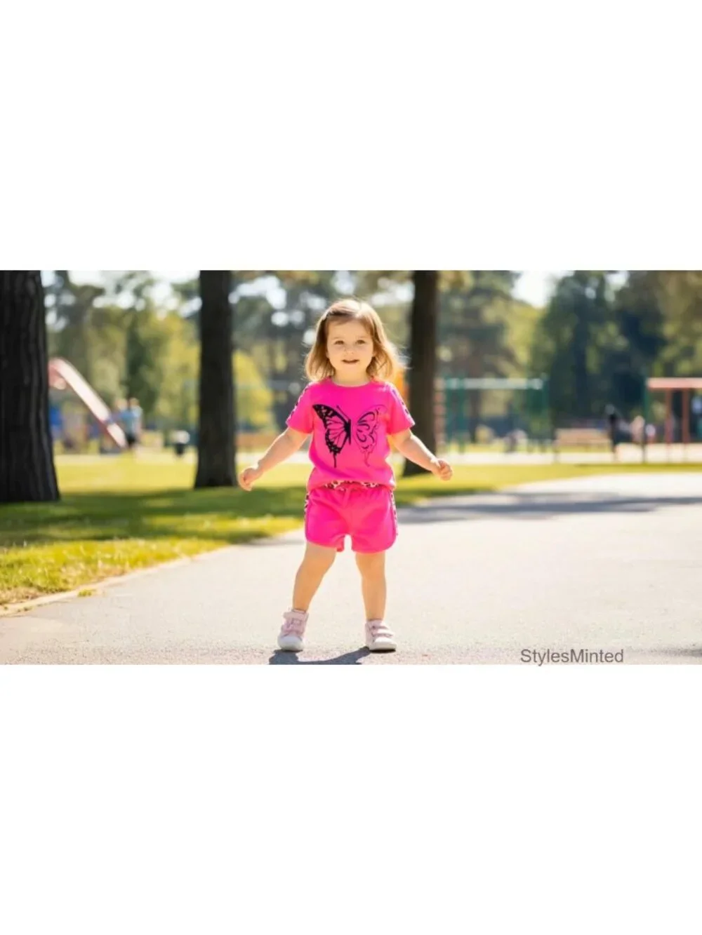 Toddler Girl 2PC Leopard Butterfly Top & Shorts Set Cotton Spandex
